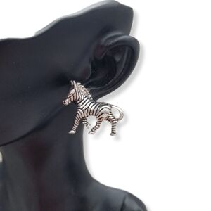 VINTAGE SILVERPLATED THREE DIMENSIONAL ZEBRA EARRINGS